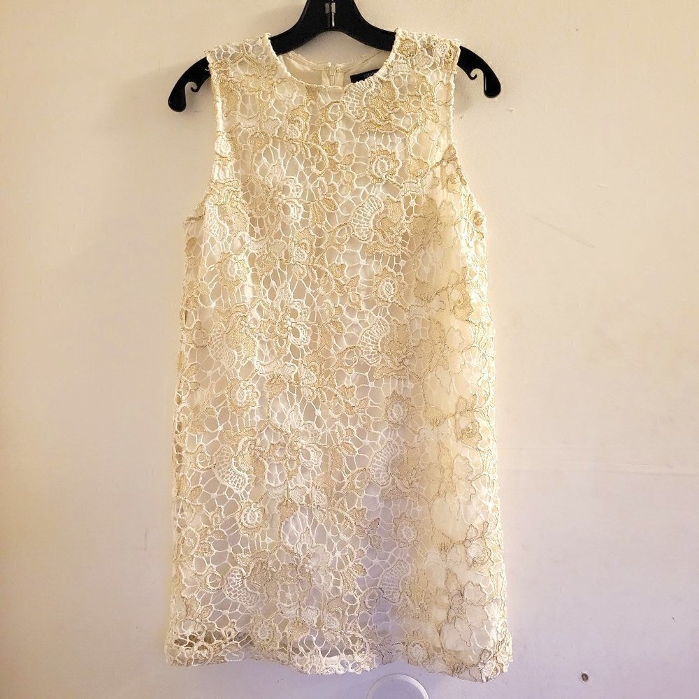Forever 21 Ivory Cream Metallic Floral Lace Sleeveless Mini Dress Size Small